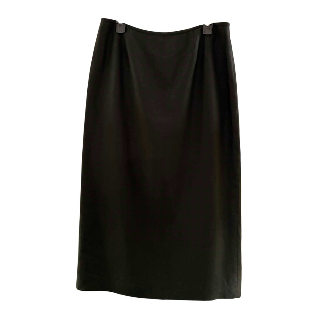Kasper ASL Midi Skirt Womens 14P Black Linen Blend Back Vent Career Quiet Luxury